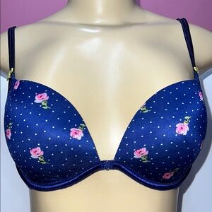Victoria secret Blue and Pink  Bra with Polka Dots and‎ Floral Accents zs 34C